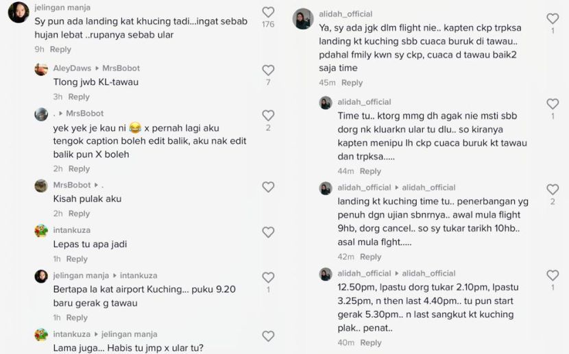 Antara penumpang pesawat yang menceritakan situasi semasa.