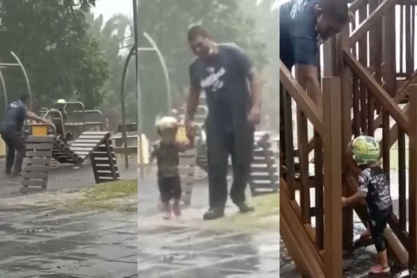 Bahagia guna motor ihsan warga TikTok, tinggal di rumah sempit! Bapa manfaat peluang hari hujan basah bersama anak di taman permainan_628711b90111b.jpeg