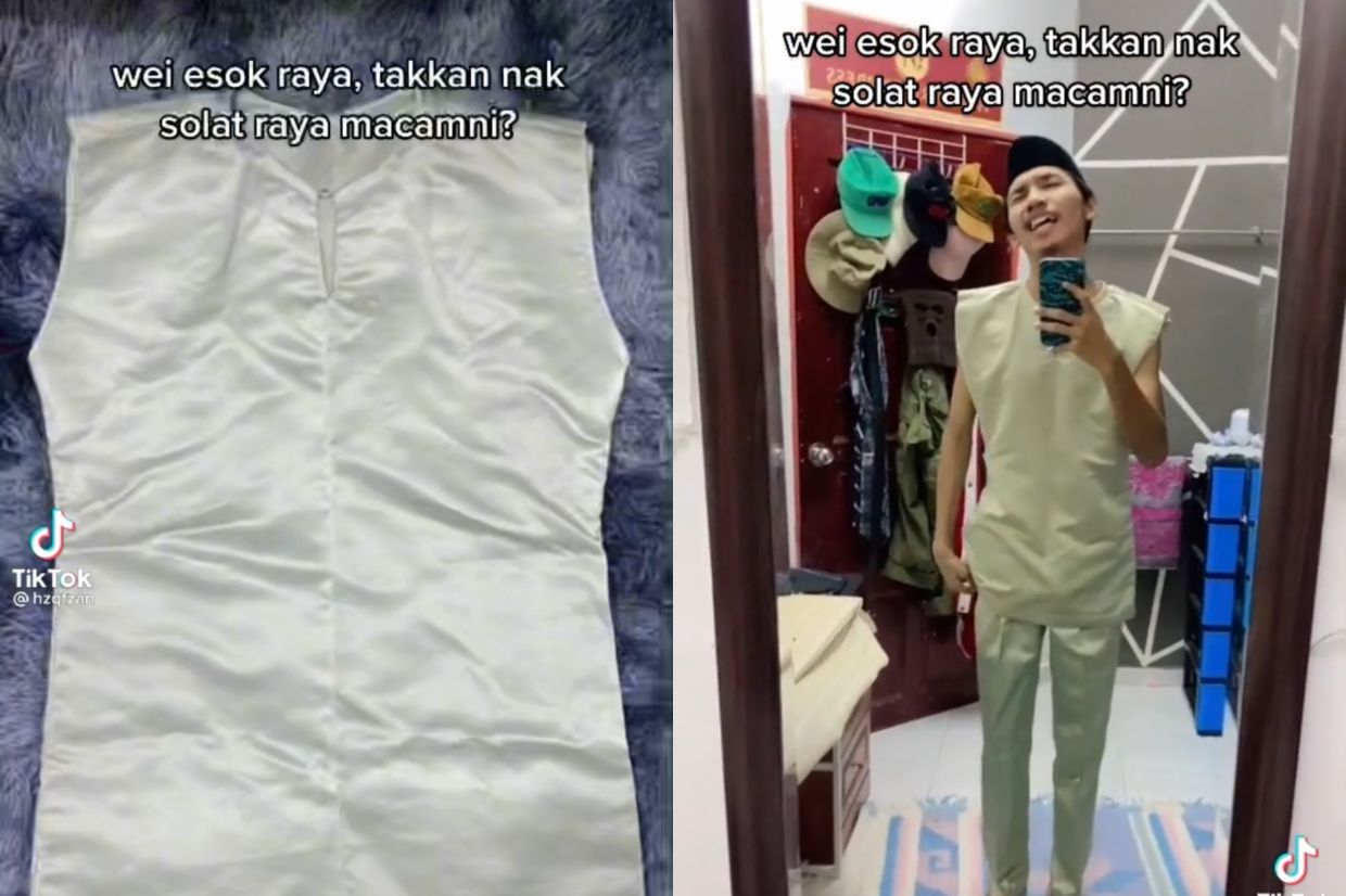 Keadaan baju raya Haziq yang belum siap.